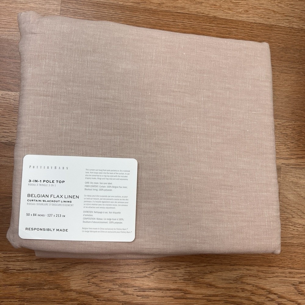 Pottery Barn Belgian Flax Linen Blackout Curtain Panel Smoky Quartz 50"x84" NEW